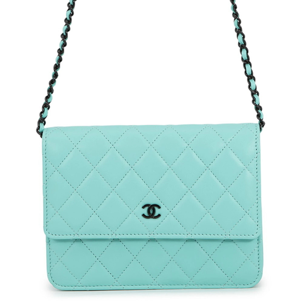 CHANEL Black Lambskin Leather Logo Wallet